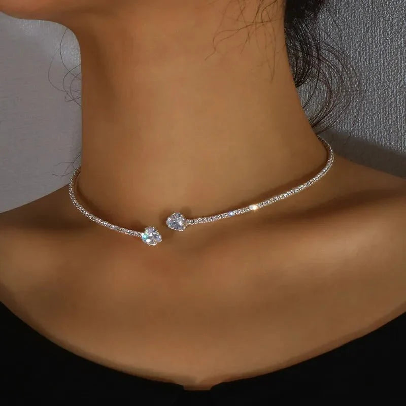 Diamond Heart Open Choker Necklace