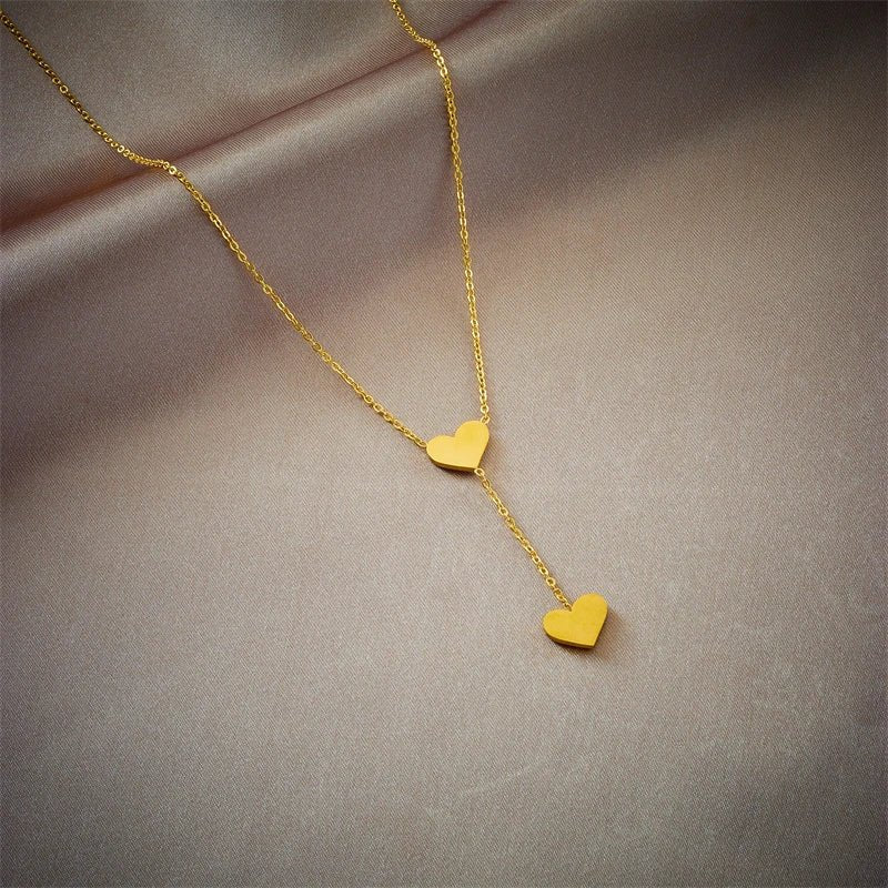 Double Heart Drop Necklace