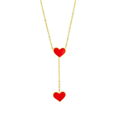 Double Heart Drop Necklace
