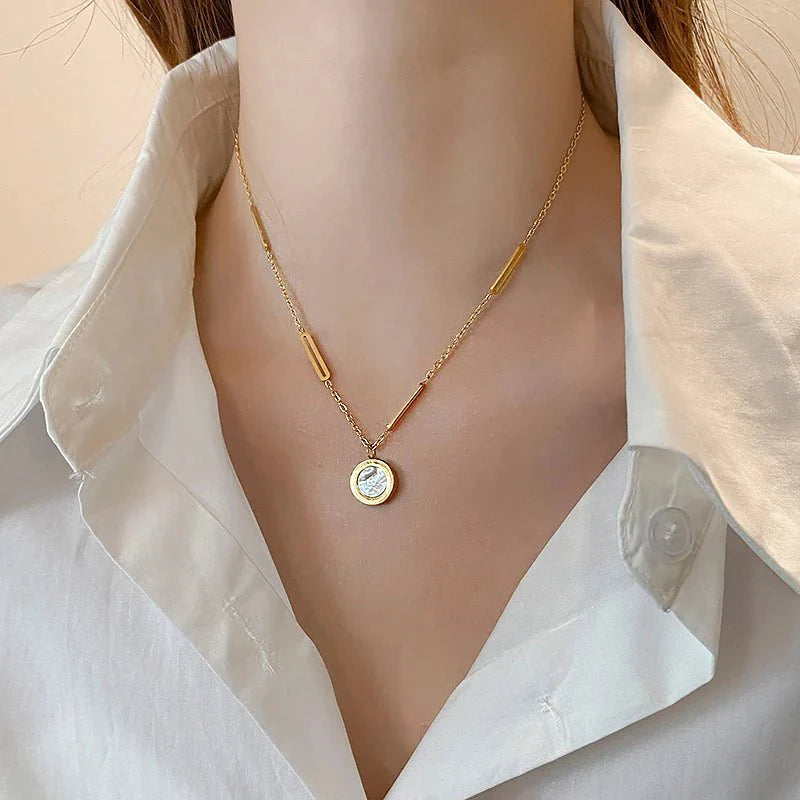 Double Sided Roman Numeral Pendant Necklace