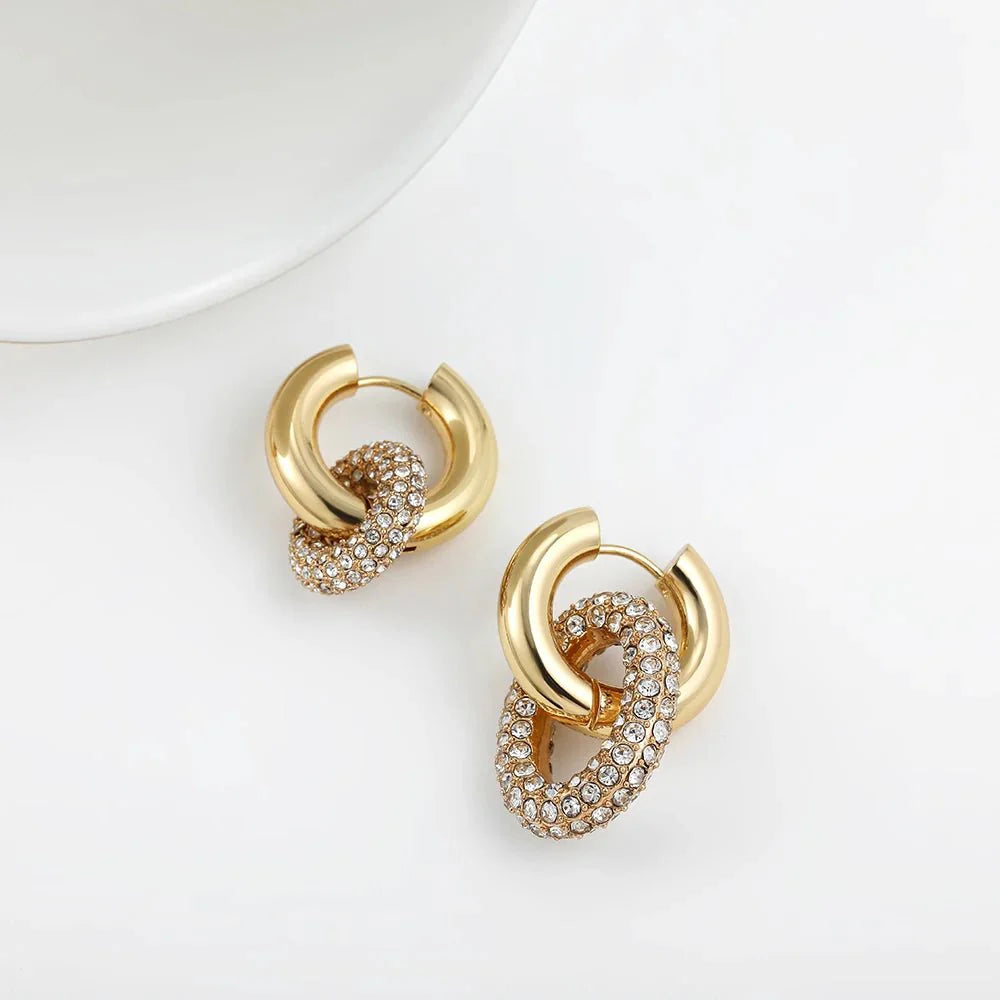 Dual Diamond Circle Huggie Earrings