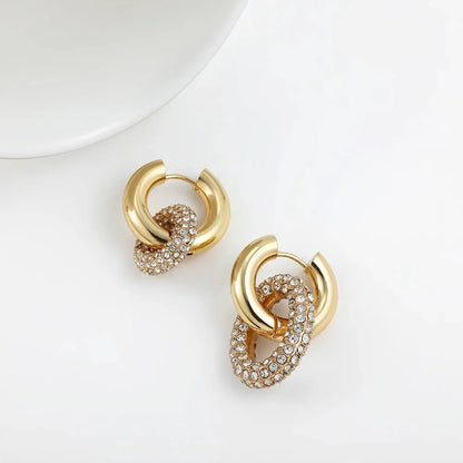 Dual Diamond Circle Huggie Earrings