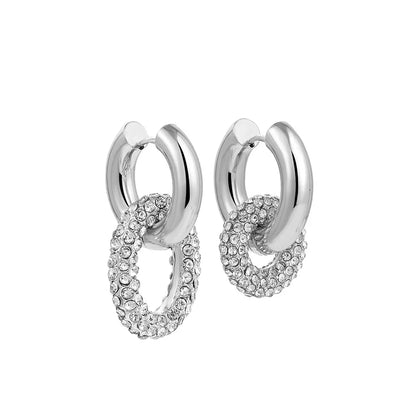 Dual Diamond Circle Huggie Earrings