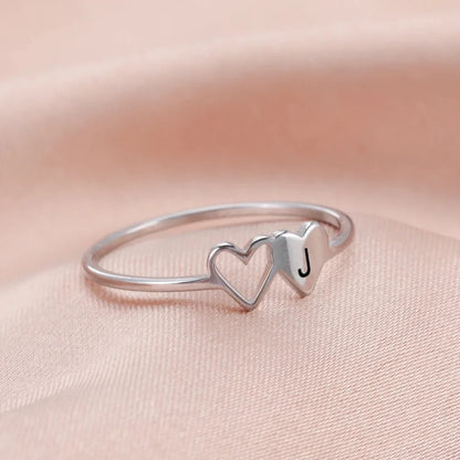 Dual Heart Letter Initial Ring