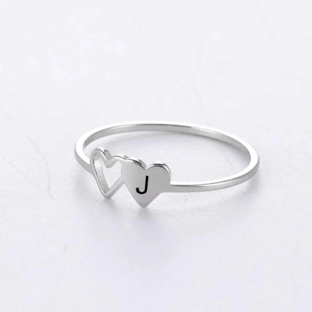 Dual Heart Letter Initial Ring