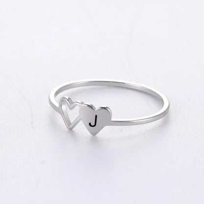 Dual Heart Letter Initial Ring