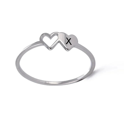 Dual Heart Letter Initial Ring