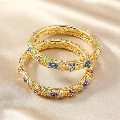 14k Diamond Accented Floral Bangles