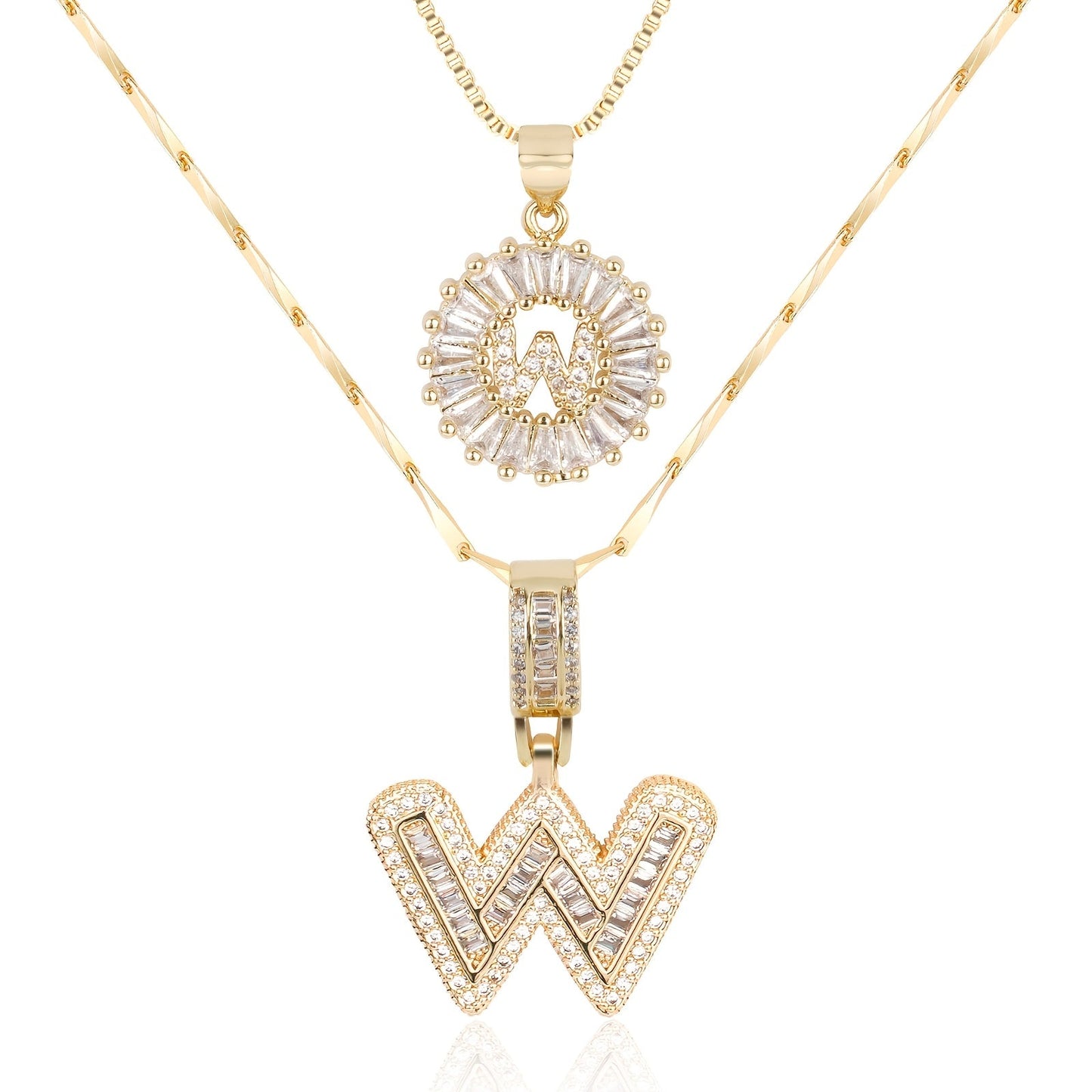 2pc 14k Diamond Letter Initial Necklaces