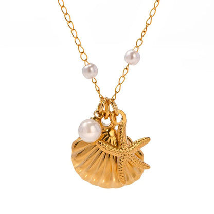 Elegant Dainty Spaced Pearl Seashell Necklace