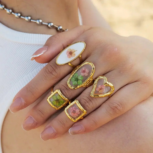 Elegant Floral Adjustable Rings
