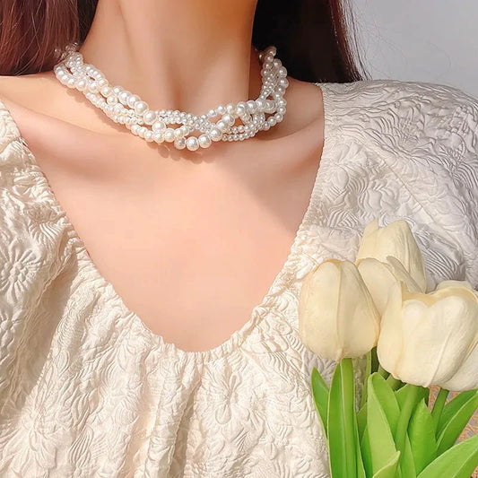 Elegant Pearl Embrace Layered Choker Necklace
