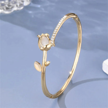 Elegant Tulip Opal Diamond Accented Bracelet