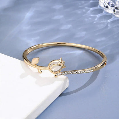 Elegant Tulip Opal Diamond Accented Bracelet