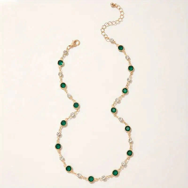 Emerald and Diamond Spaced Choker Necklace