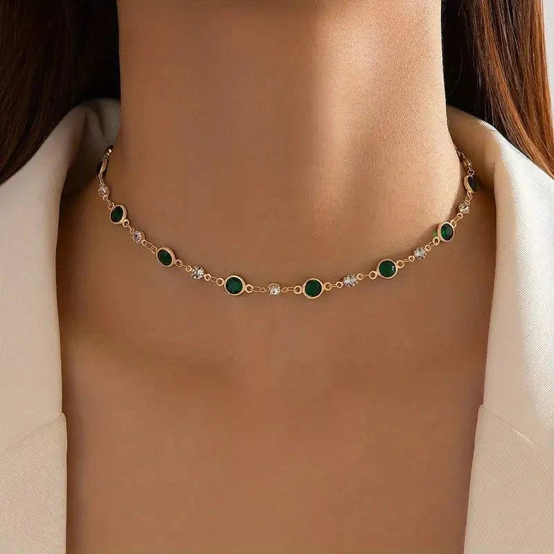 Emerald and Diamond Spaced Choker Necklace