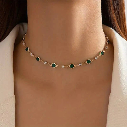 Emerald and Diamond Spaced Choker Necklace