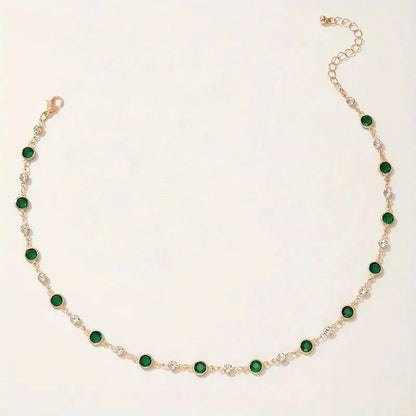 Emerald and Diamond Spaced Choker Necklace