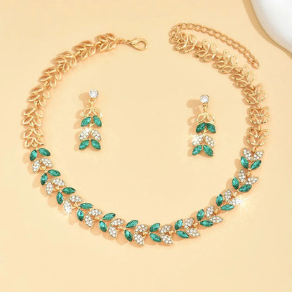 Emerald Leaf Diamond Necklace and Earring Set
