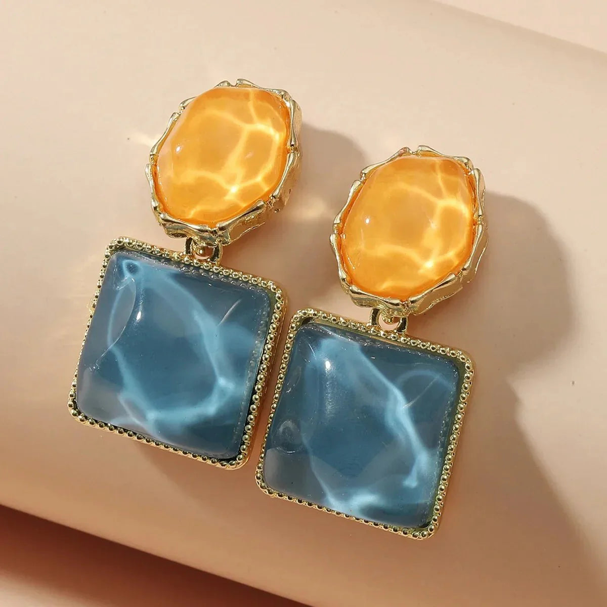 Enamel Geometric Oval Square Earrings
