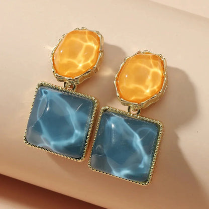 Enamel Geometric Oval Square Earrings