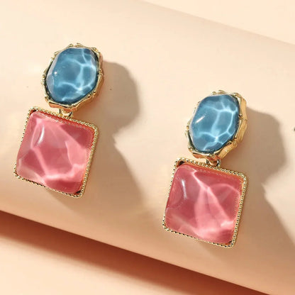 Enamel Geometric Oval Square Earrings