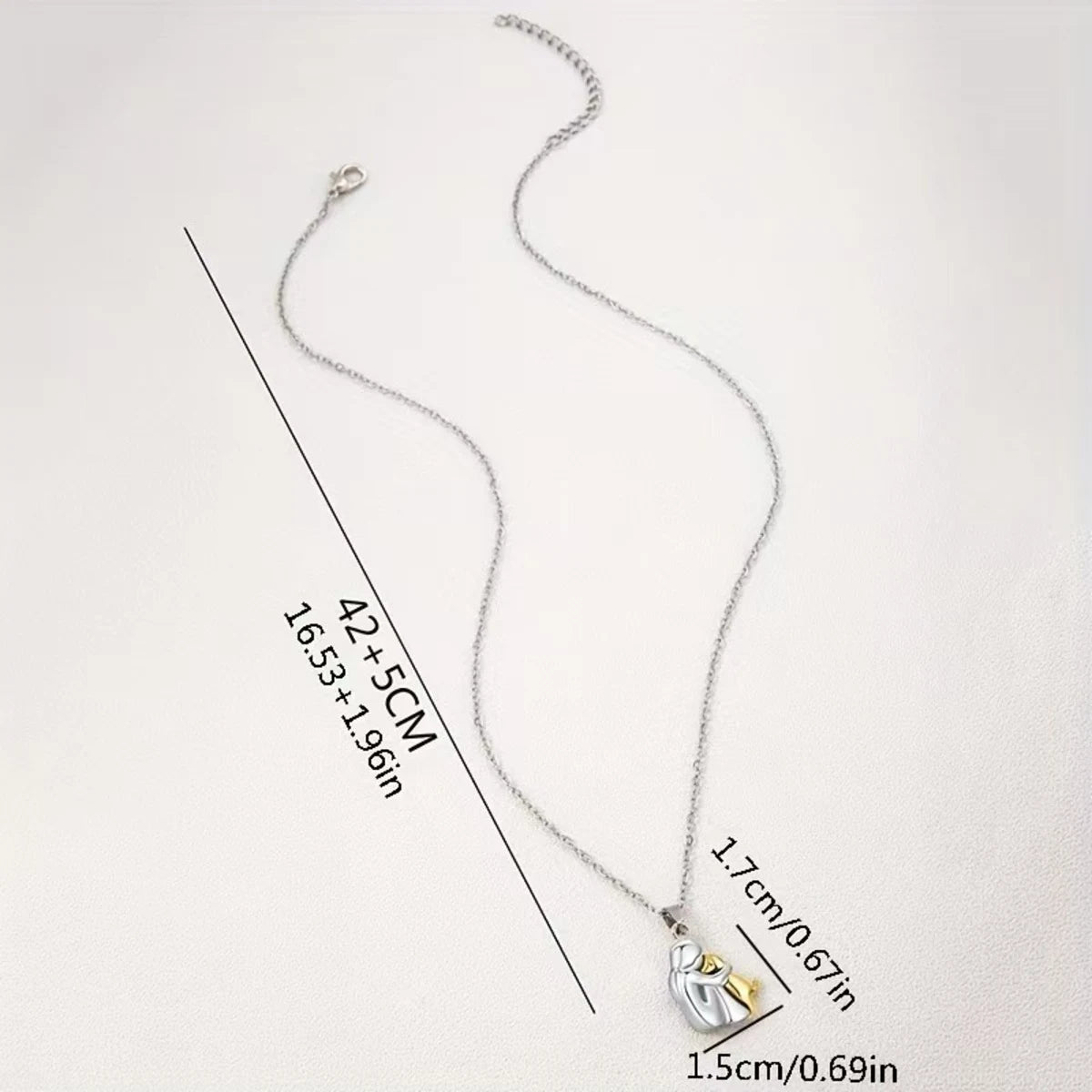 Necklace with measurements on a white background