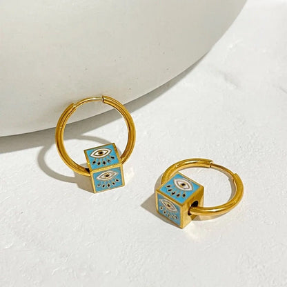 Evil Eye Cube Huggie Hoop Earrings