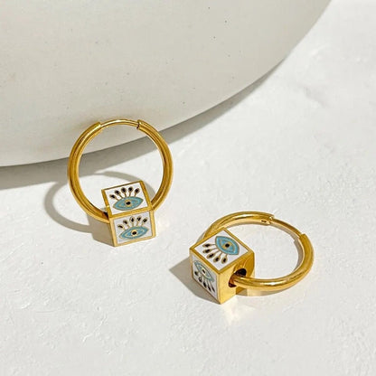 Evil Eye Cube Huggie Hoop Earrings