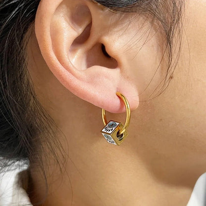 Evil Eye Cube Huggie Hoop Earrings