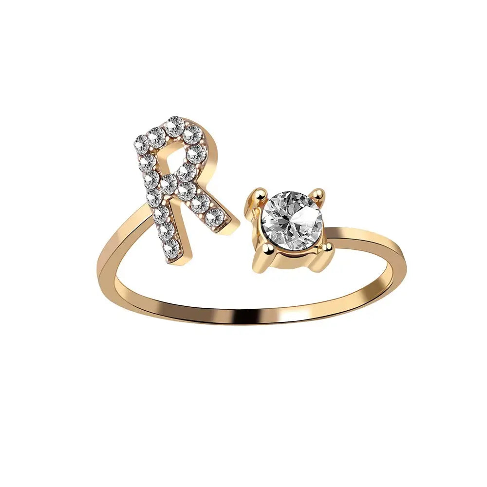 Adjustable Dainty Diamond Letter Initial Ring