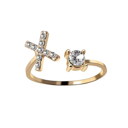 Adjustable Dainty Diamond Letter Initial Ring