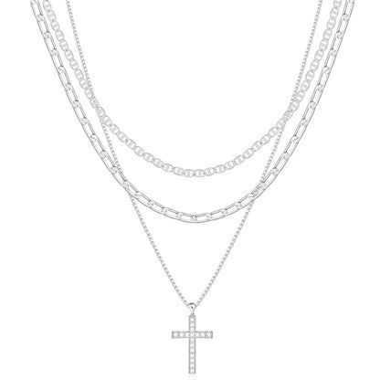 3pc 14k Layered Cross Necklace Stack