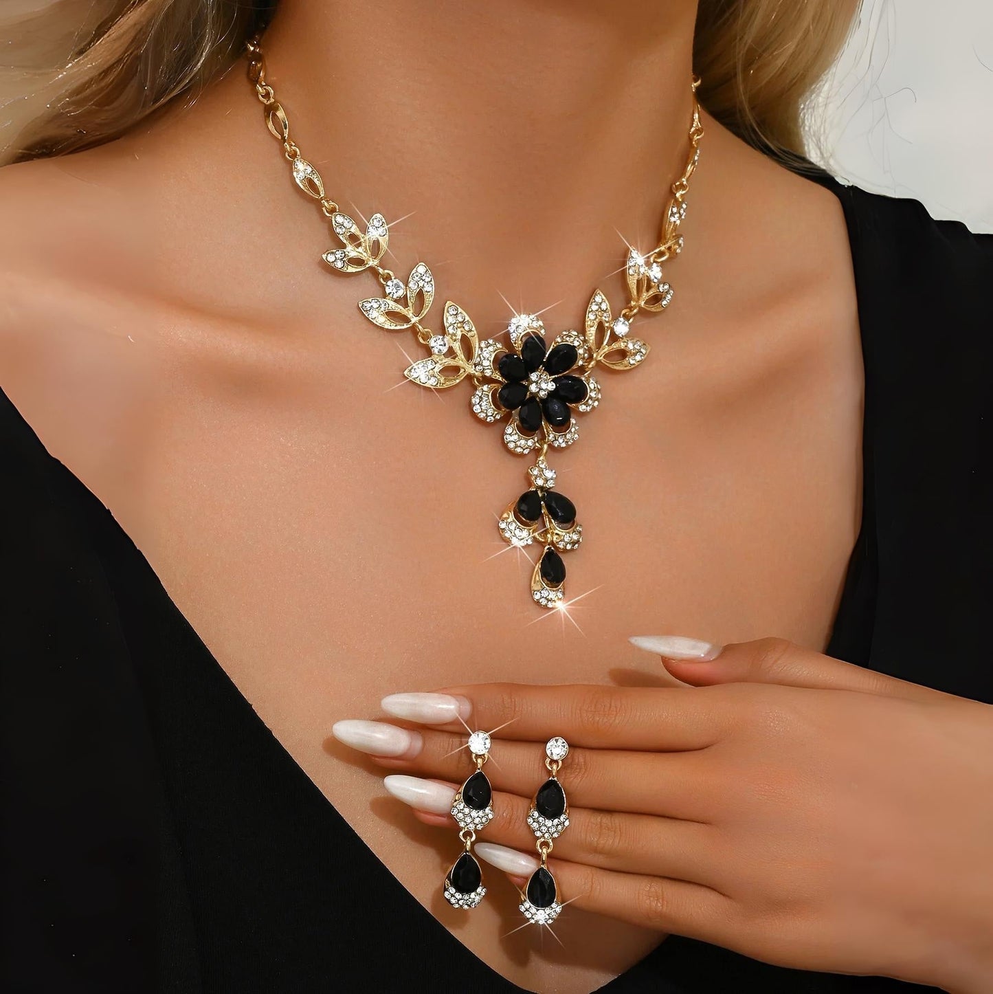 Floral Diamond Necklace and Earring Set