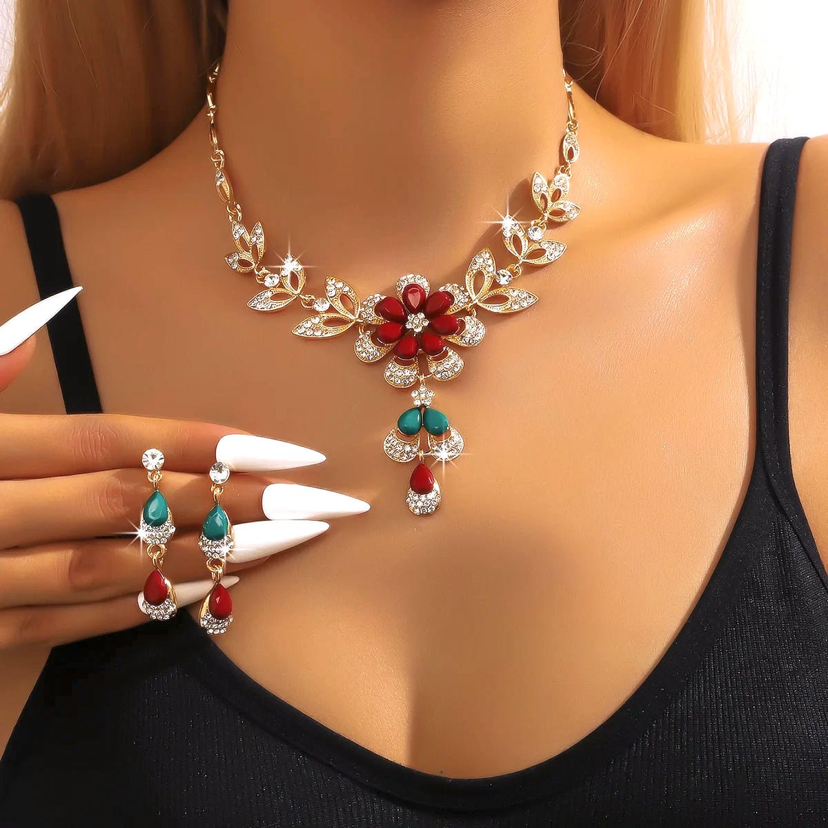 Floral Diamond Necklace and Earring Set