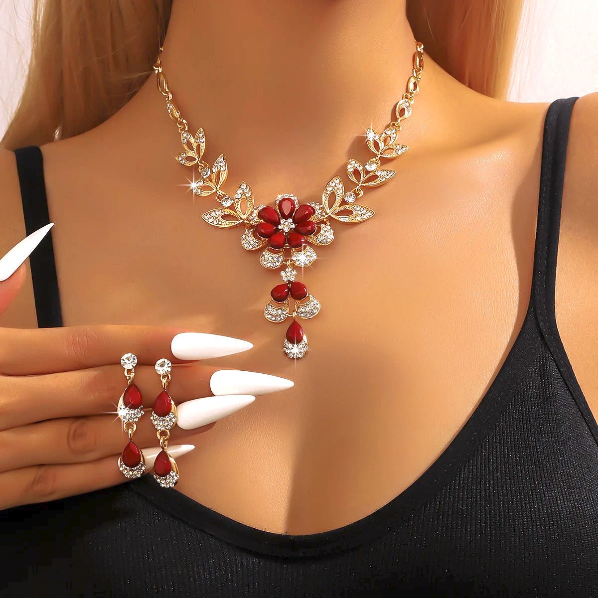 Floral Diamond Necklace and Earring Set