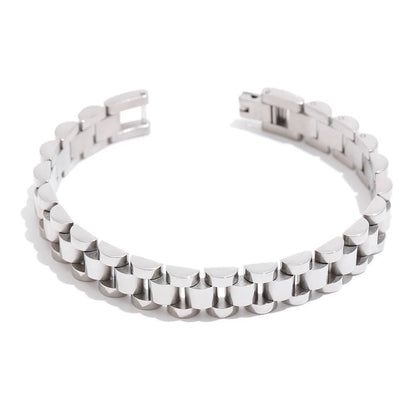Silver chain bracelet on a white background