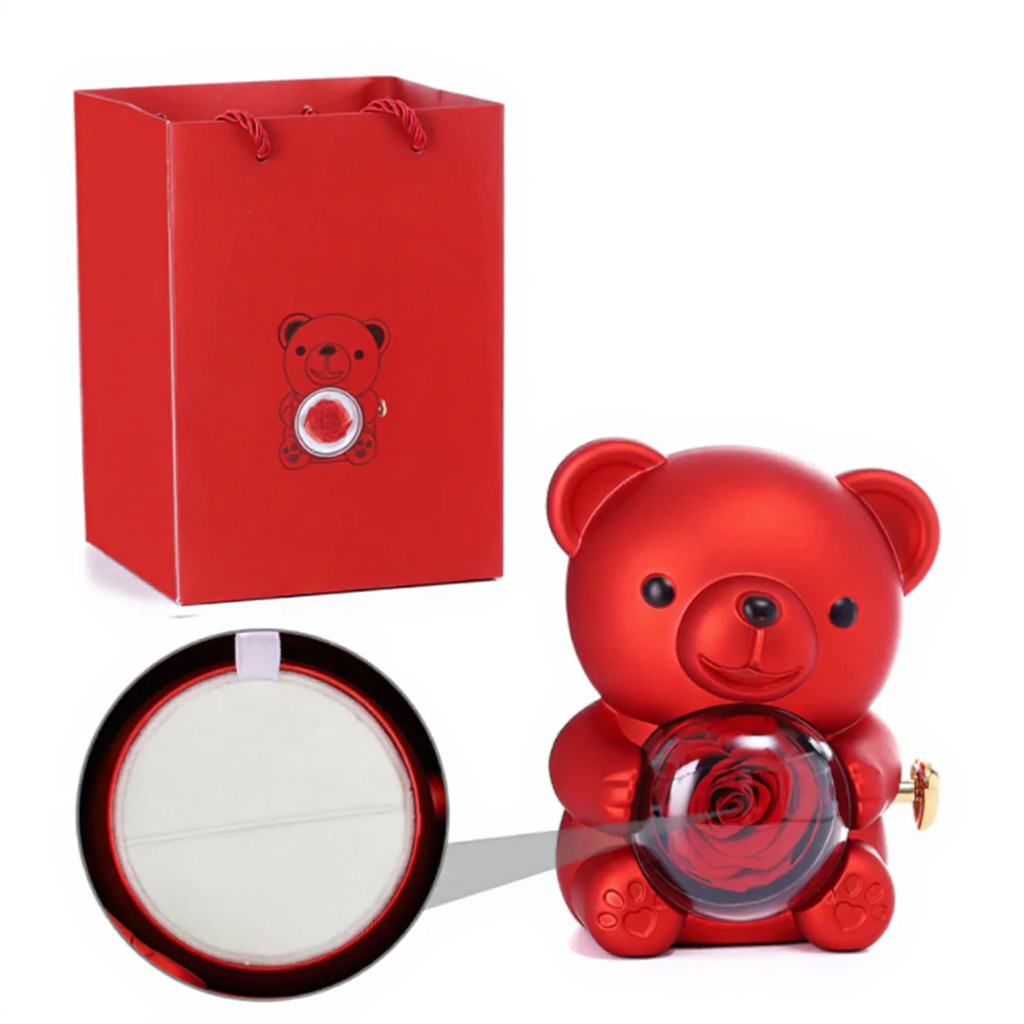 Romantic Bear Spinning Rose Reveal Gift Box