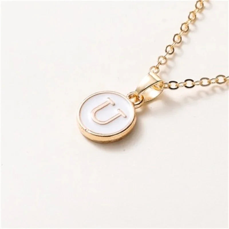Gold Accented Circle Letter Initial Necklace