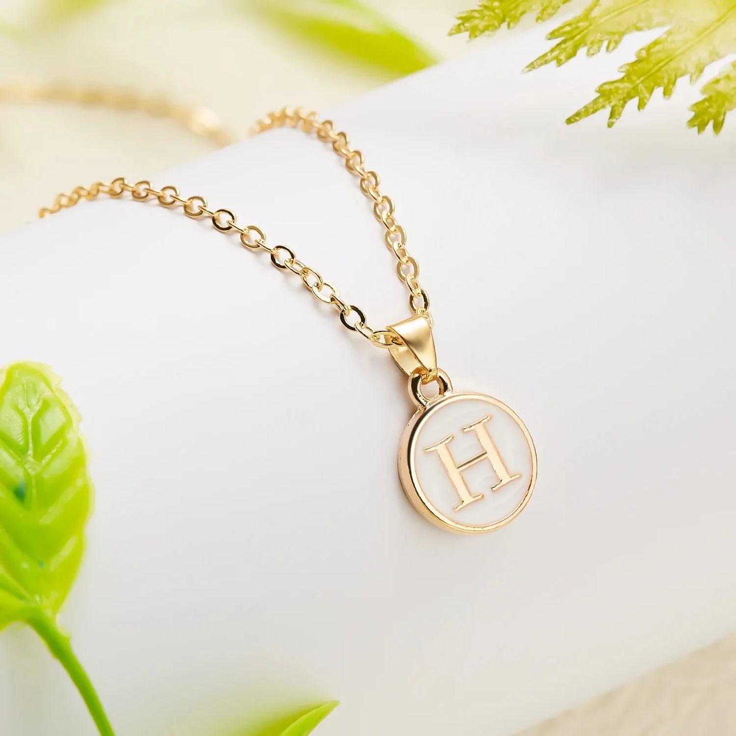 Gold Accented Circle Letter Initial Necklace