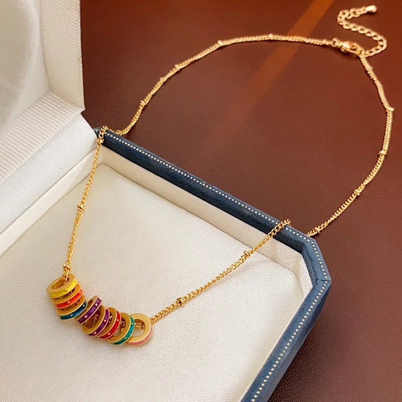 Gold Accented Colorful Circles Necklace and Earrings