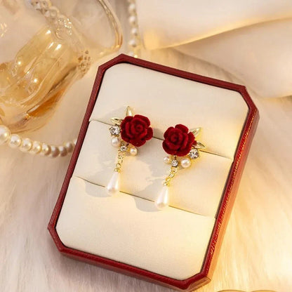 Gold Accented Rose Diamond Pearl Earrings