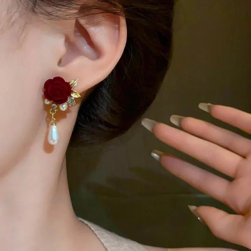 Gold Accented Rose Diamond Pearl Earrings