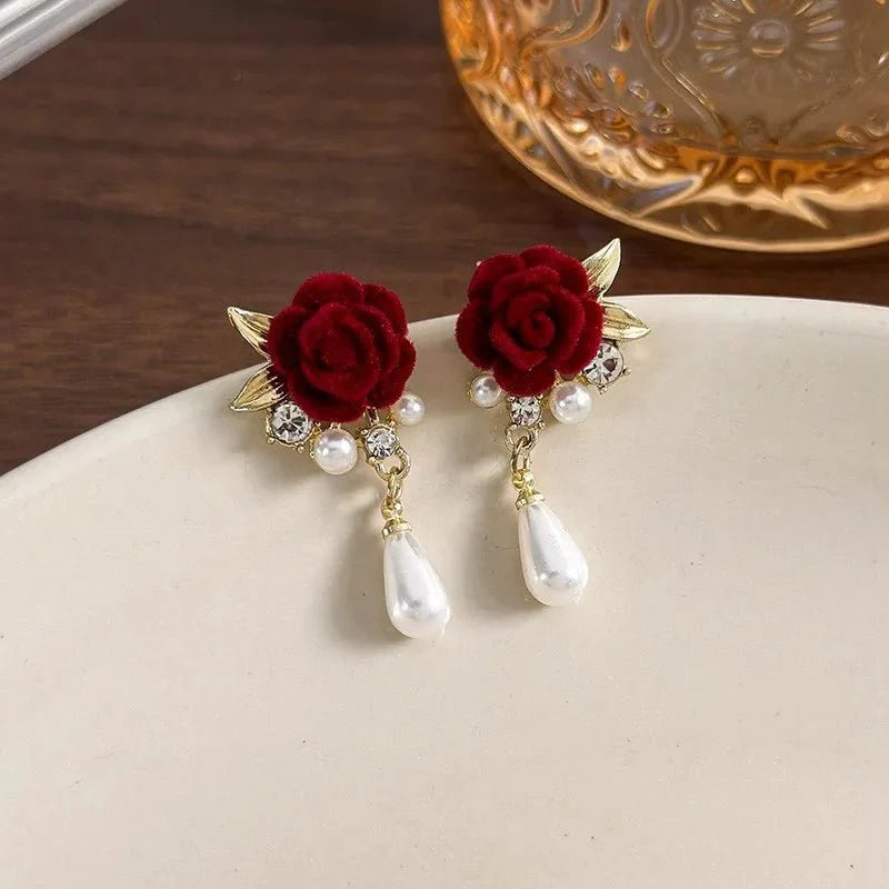 Gold Accented Rose Diamond Pearl Earrings