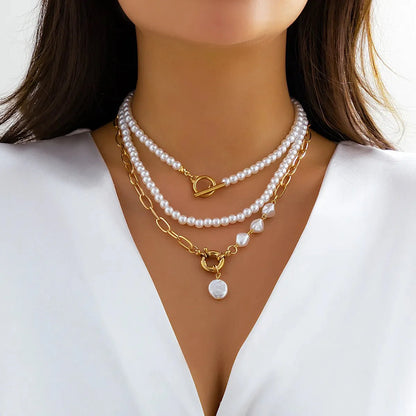 Classy Beaded Pearl Necklace Stacks