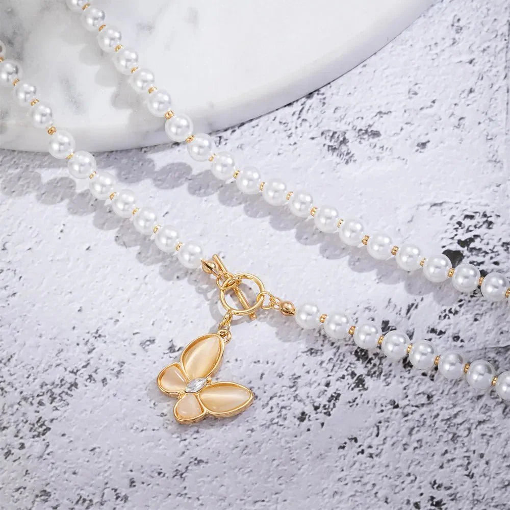 Gold Crystal Butterfly Clasp Choker Necklace
