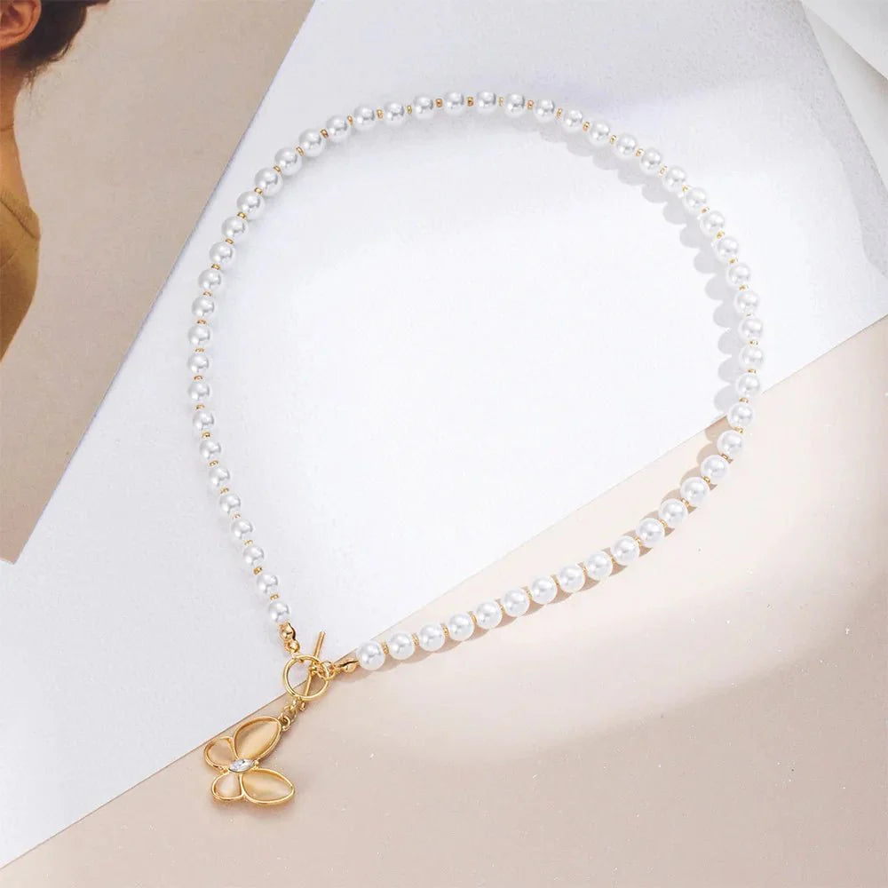 Gold Crystal Butterfly Clasp Choker Necklace
