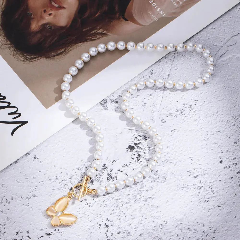 Gold Crystal Butterfly Clasp Choker Necklace