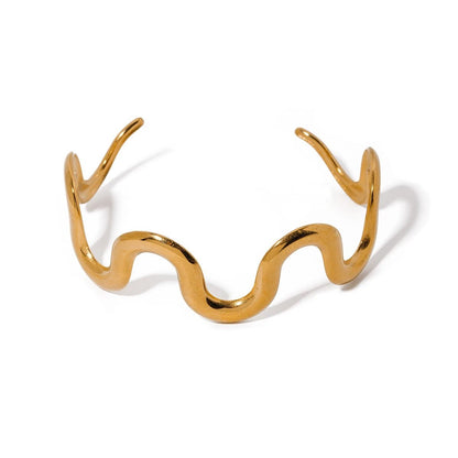 Gold Wavy Statement Bracelet and Necklace