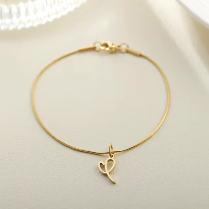 Dainty Cursive Heart Letter Initial Chain Bracelet
